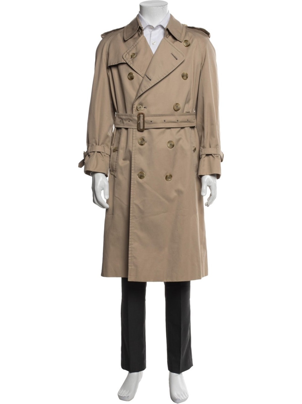 Burberry Men 42L Khaki Double-Breasted Trench Coat with Belt